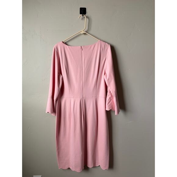 NWT Talbots Pink 3/4 Bell Sleeve Scalloped Hem Ponte Sheath Midi Dress Sz 12 - Picture 6 of 9